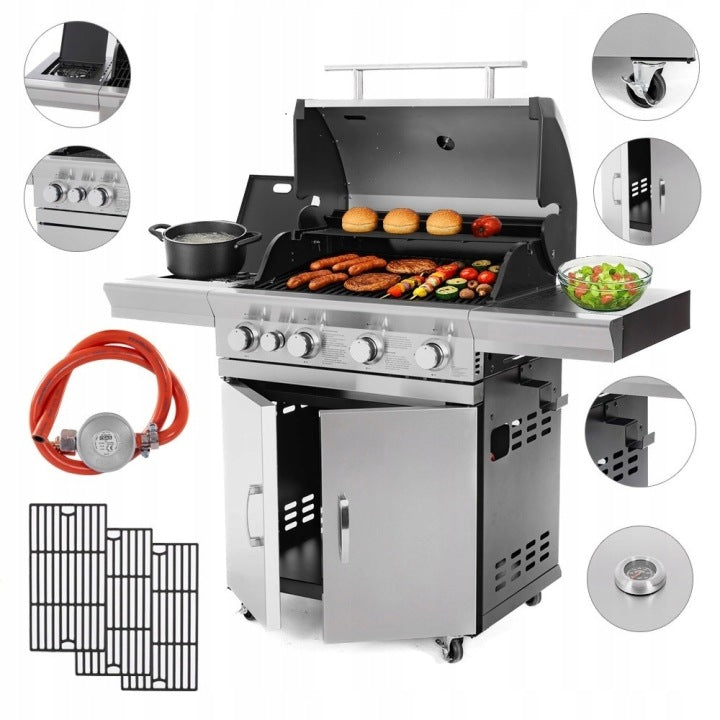 Warmtec SilverFlame 4+1 17,5 kW — grill gazowy z żeliwnym rusztem
