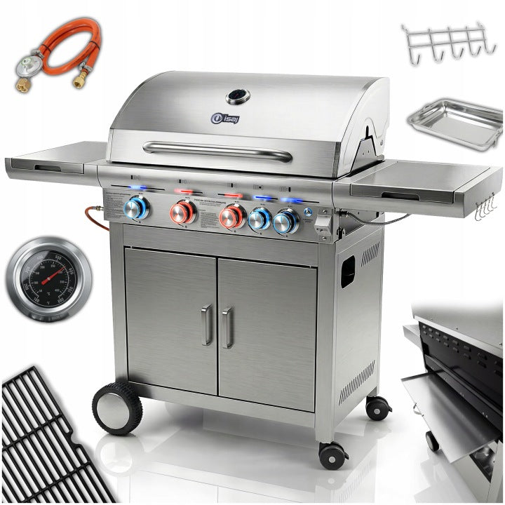 ISAJ Heatlord 2 4+1 — nierdzewny grill gazowy 17,5 kW z żeliwnym rusztem