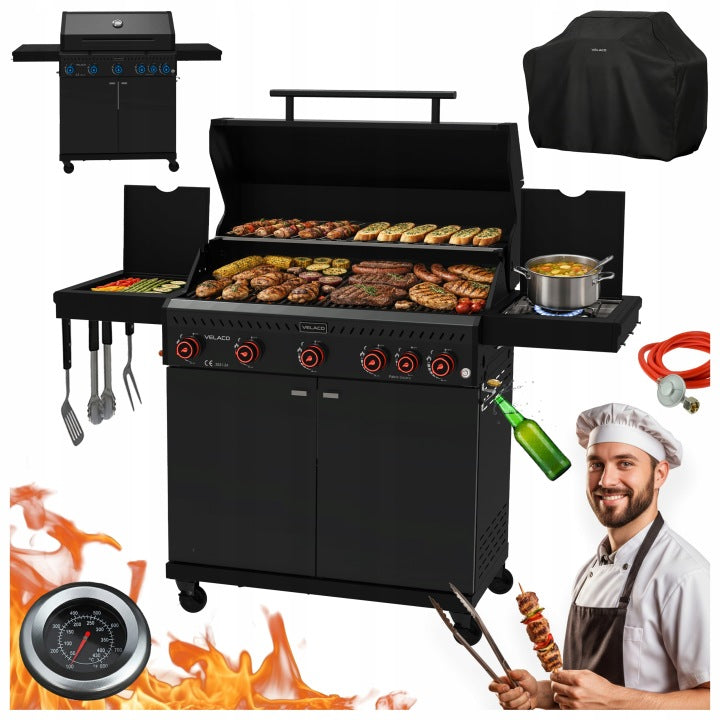 Velaco 17,5 kW — grill gazowy z pokrywą, półkami i pokrowcem