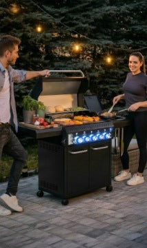 Yoer 3+2 17,65 kW — ogrodowy grill gazowy z żeliwnym rusztem