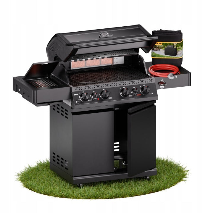 KOLER Krone S1 4+2 21,6 kW — czarny grill gazowy z szybą i żeliwnym rusztem