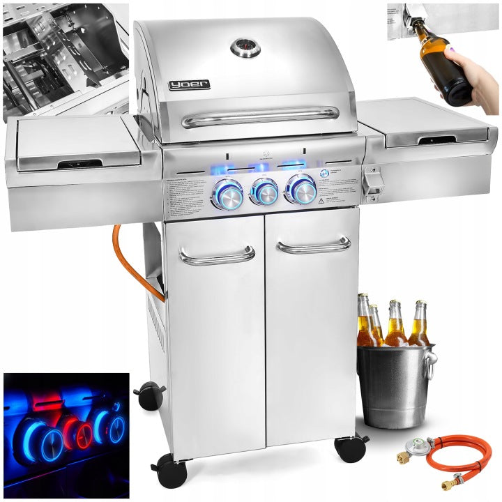 Yoer 2+1 10,15 kW — kompaktowy grill gazowy z szafką na butlę