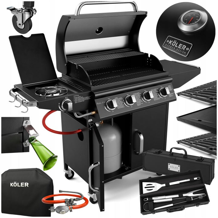 KOLER Relish V2 4+1 — czarny grill gazowy z żeliwnym rusztem