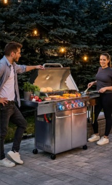 Yoer 4+2 21,15 kW — nierdzewny grill gazowy z żeliwnym rusztem i szafką